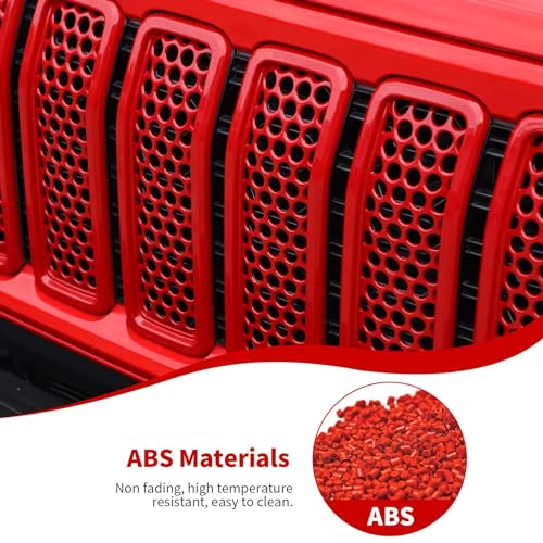 Image of JeCar Front Grille Inserts Mesh Grill Frame Trim Covers Exterior Accessories Compatible with Jeep Wrangler 2024 JL JLU & Gladiator JT 2024, Red