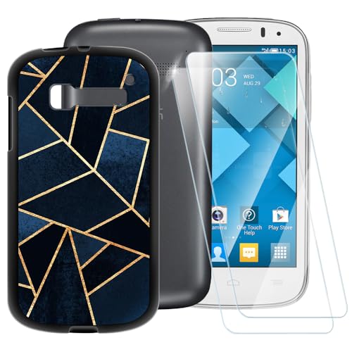 ESACMOT Coque à rayures classiques compatible avec Alcatel One Touch POP C5 + [lot de 2] protecteur d'écran en verre trempé, coque antichoc pour Alcatel One...