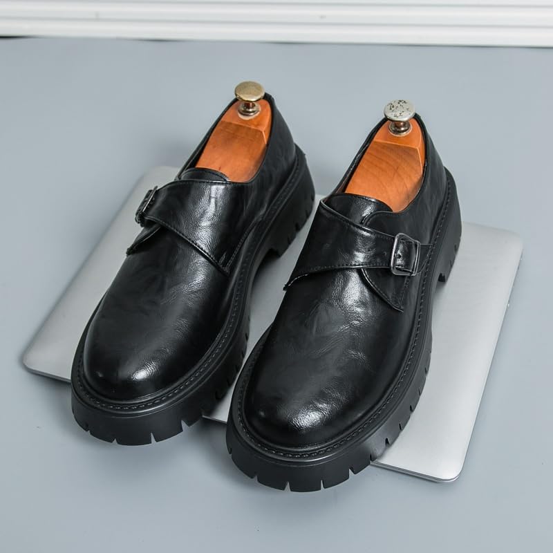 Men Platform PU Leather Formal Shoes Black All-Match Single Buckle Height Increase Shoes British Brogue Style Party Leather Wedding Shoe2