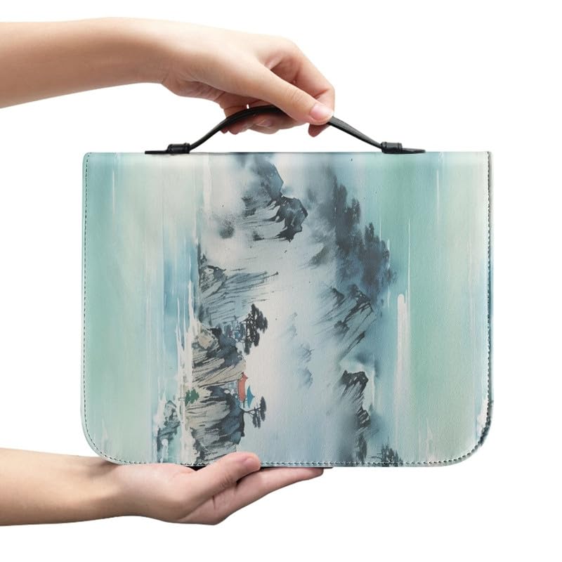 Garronmavis Chinese Landscape Painting Bible Cover Carrying Book, Watercolor Painting Bible Holder, Folk Art Bible Cases - XL - Image 2