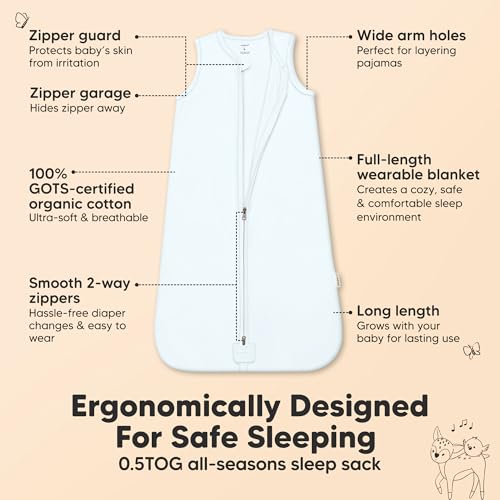 Image of 2-Pack Baby Sleep Sacks, Zipper Wearable Blanket - 100% Organic Cotton 0.5TOG, Soft Lightweight Toddler Sleeping Sack 6-12 months, Easy to Wear Newborn Swaddles Sleepsack (Glacier, M)