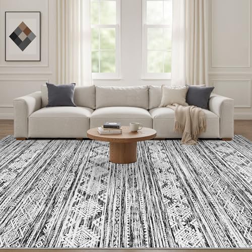Nakagishi 5x7 Area Rugs Living Room: Washable Large Neutral Soft Rug Stain Resistant Non-Slip Carpet for Men Modern Home Enthusiasts Aged 25-45 - High Traffic Areas - Bedroom Office- Black White