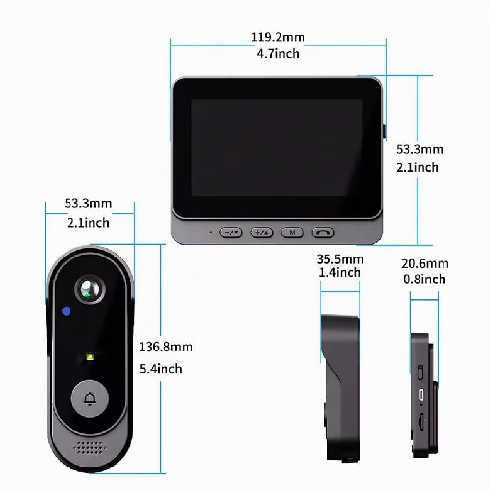 GUSHE Caméra sans Fil pour Sonnette: résolution 1080P, Angle de Vision de 170°, écran de 4,3 Pouces, Indice d'étanchéité IPX65 pour extérieur, Fonction de Vision Nocturne, X8 Sonnette avec Camera