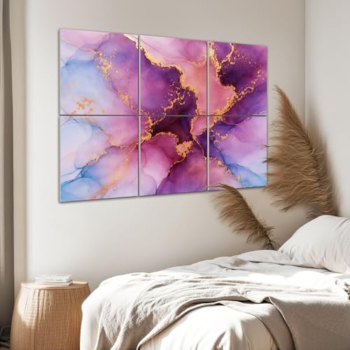 Paneles Acústicos Decorativos Auto Adhesivos LAMOONHOME Paquete de 6 Paneles Absorbentes de Sonido 72x48 Pulgadas Textura Abstracta Alcohol Tinta Dorado y Morado miniatura 6