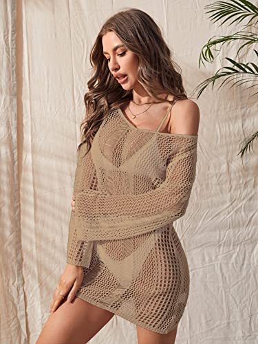 Floerns Women's Crochet Cover Up Long Sleeve Hollow Out Bikini Swimsuit Beach Cover Up Swimwear4