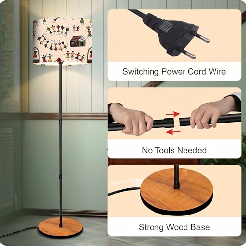 Image of Rellon Floor Lamp for Living Room with Decorative Metal Floor Lamp Standing Home Decoration Floor JuteLamp Shade Reading for Bedroom, Office,Kitchen (A3)