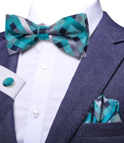 Image of Dubulle Mens Paisley Striped Bowtie Set Pre-tied Bowtie for Men and Pocket Square Set Wedding Business
