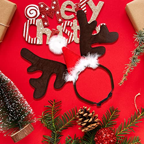 Weihnachten Haustier Stirnband, Hund Katze Rentier Geweih Weihnachtskostüm Elch Kopfbedeckung Verstellbare Kopfschmuck Haarreif mit Weihnachtsmütze, Weihnachts Kostüm Outfit für Hunde Katzen Geschenk