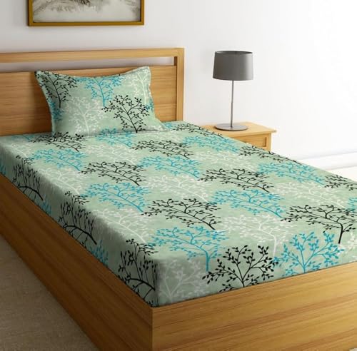 Image of la' Amour Pure Cotton All Round Elastic Fitted Bedsheets with 1 Pillow Cover | Single Mattress Bed Breathable| Longlasting | Supersoft Size - 36 x 72 + 6 inches (Abstract, Color -Black and Green)