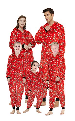 Family Matching Christmas Pajamas Onesie Soft Fleece Reindeer Printed Jumpsuits for Kids, Teens, and Adults(Women,L)