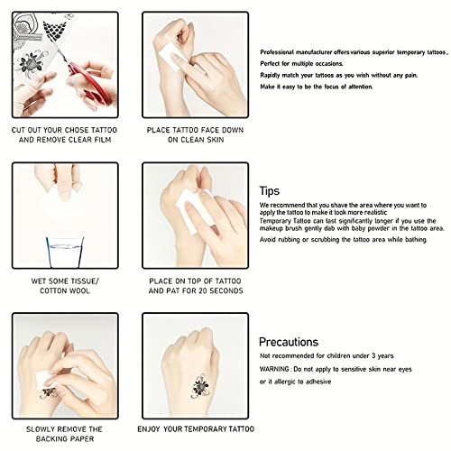 Cuteliili Flower Temporary Tattoos For Womens Arm Neck Leg, Multi-Colored Body Art Fake Tattoos For Adults Girl, Realistic Tattoos Half Sleeve Temporary Tattoos #TOP6