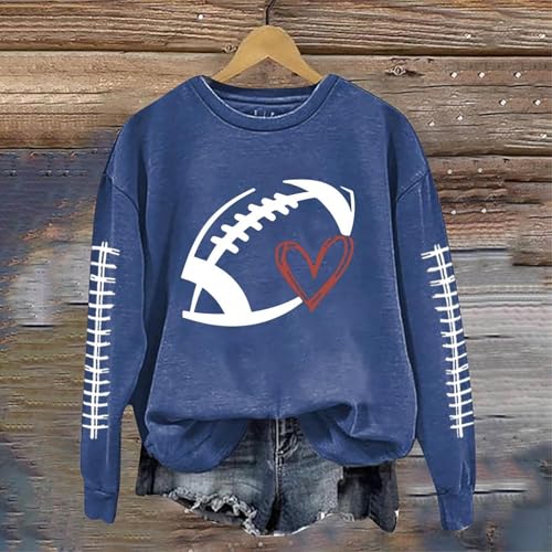 Smoneyful Football Sweatshirts for Women Game Day Outfits Y2K Crewneck Oversized Shirt Long Sleeve Pullover Football Graphic3