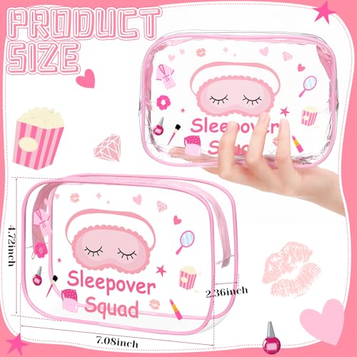 Aliceset 8 Pcs Sleepover Party Supplies Pink Makeup Bag Sleepover Spa Squad Cosmetic Bag Slumber Party Favors Waterproof Toiletry Pouches Girls Night Decorations2