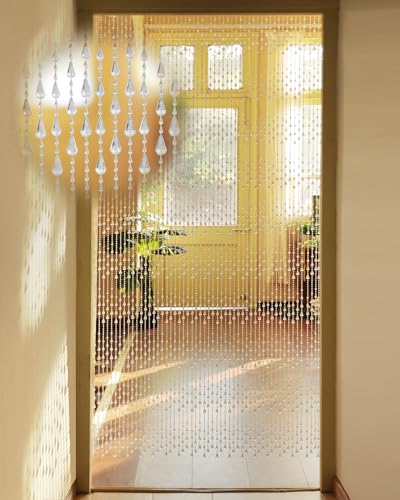 Ezcasch 90 x 200 cm Rideau à Perles Transparent, 60 brins avec Perles en Plastique - Idéal comme moustiquaire et décoration pour Porte de Balcon,...