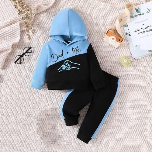 Boy's Fleece Sweatshirts Toddler Infant Baby Boy Clothes Long Sleeve Letter Printed Hoodie for (Blue, 18-24 Months)3