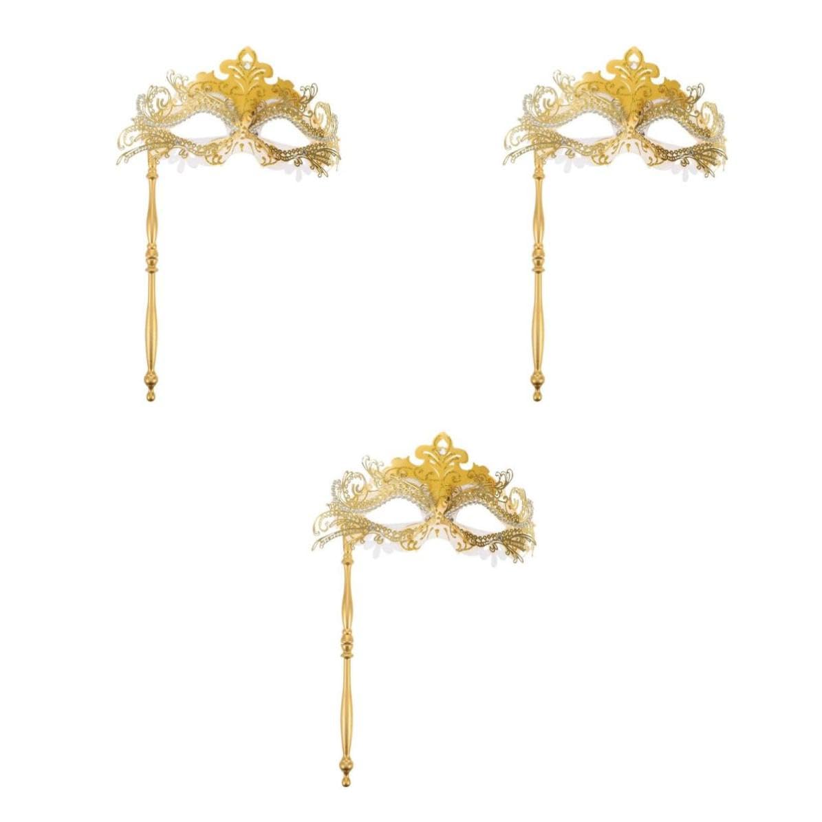 Healvian 3 Pezzi Maschera da Ballo in Plastica Oro con Motivo Drago e Bastone