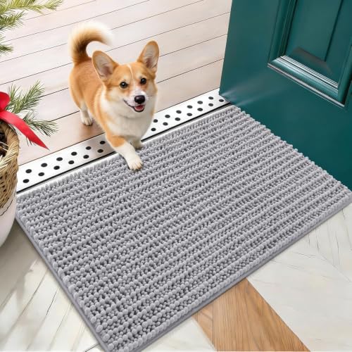 Image of OLANLY Dog Door Mat for Muddy Paws 24x16, Ultra-Absorbent Chenille Mud Mat