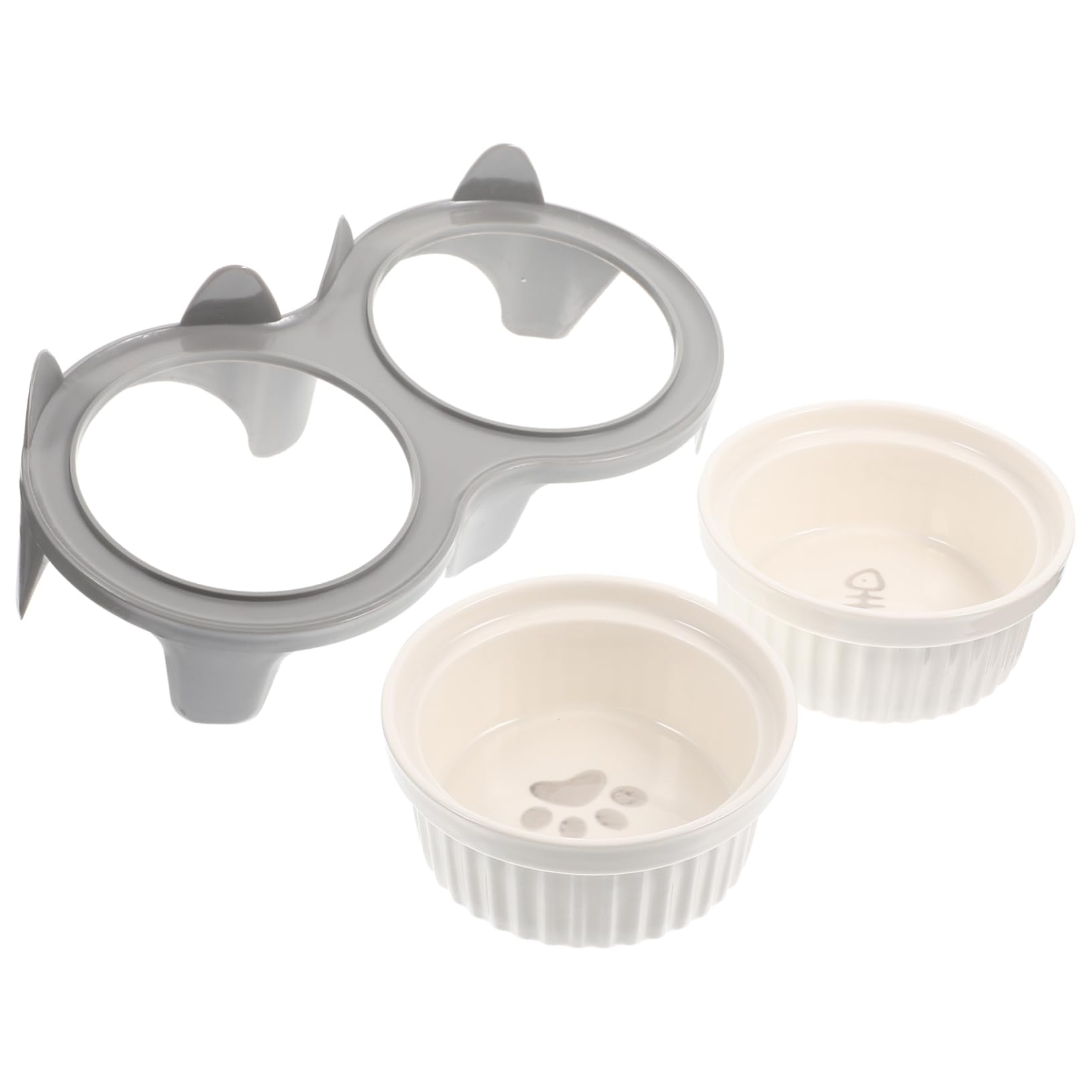 Erhöhter den 2 Keramik Design Schräges Näpfen mit Katzen Katzennapf Abnehmbar Schont Hals für Futter und Wasser