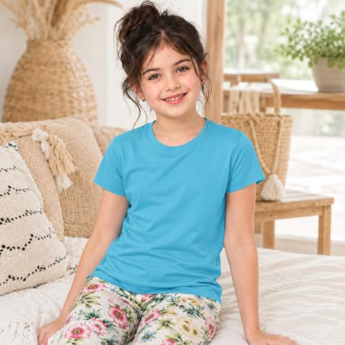Image of Kids Round Neck Girls Tshirt | Short Sleeves | Natural Organic 100% Cotton Soft Comfortable Fabric | Plain Color Original Branded Half Sleeve | School t-Shirt for Girl Kid | Sleepwear Everyday Casual