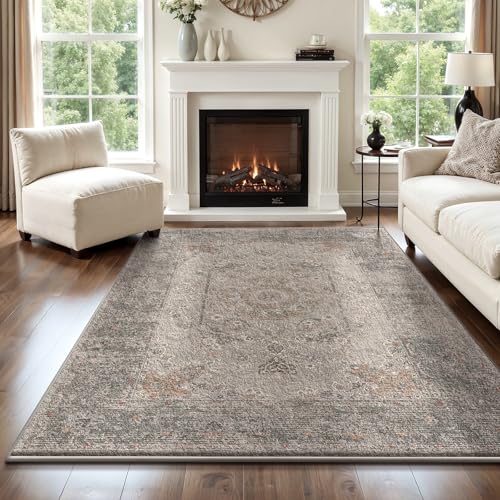RUGIXE 5×7 Rug Foldable Machine Washable Living Room Area Rug, Machine Washable Anti-Slip Retro Rug, Low-Density Lightweight Chenille Printed Rug, Bedroom, Dining Room，Rugs for Living Room