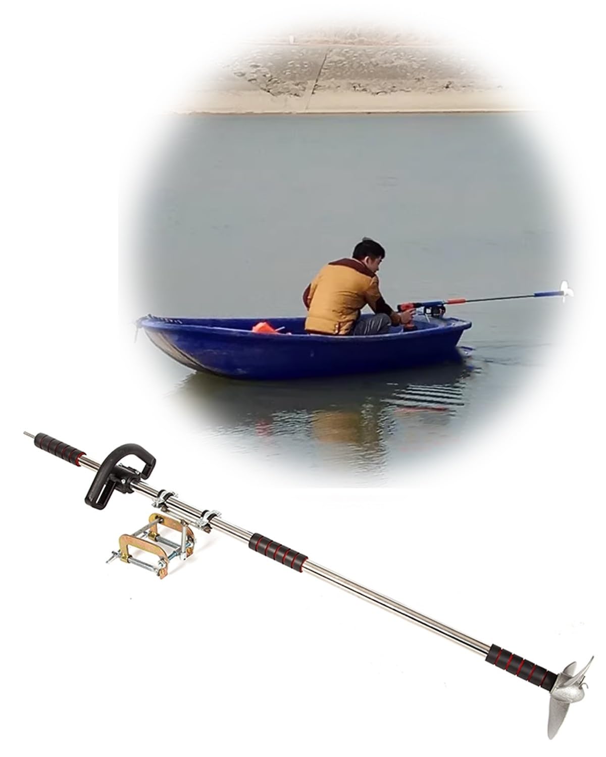Moteur Bateau Hors-bord Moteur Électrique pour Kayak Gonflable, Pagaie de Secours Sans Fil avec Poignée et 3 Pales, Kit D'hélice pour Petit Bateau Et Perceuse pour Kayak Flottant.(B,L)