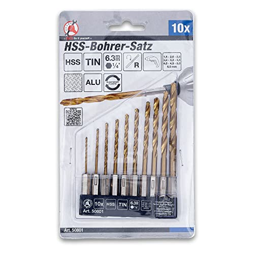 BGS Diy 50801 | HSS-Bohrer-Satz | 10-tlg. | titan-nitriert | 1,5 - 6 mm | 6,3 mm (1/4') | Hochgeschwindigkeits- / Schnellgeschwindigkeits-Stahl