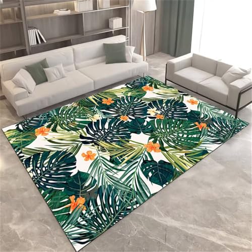 Tapis de salon vert 80x150cm avec bas en molleton isolant contre le sol froid - 2