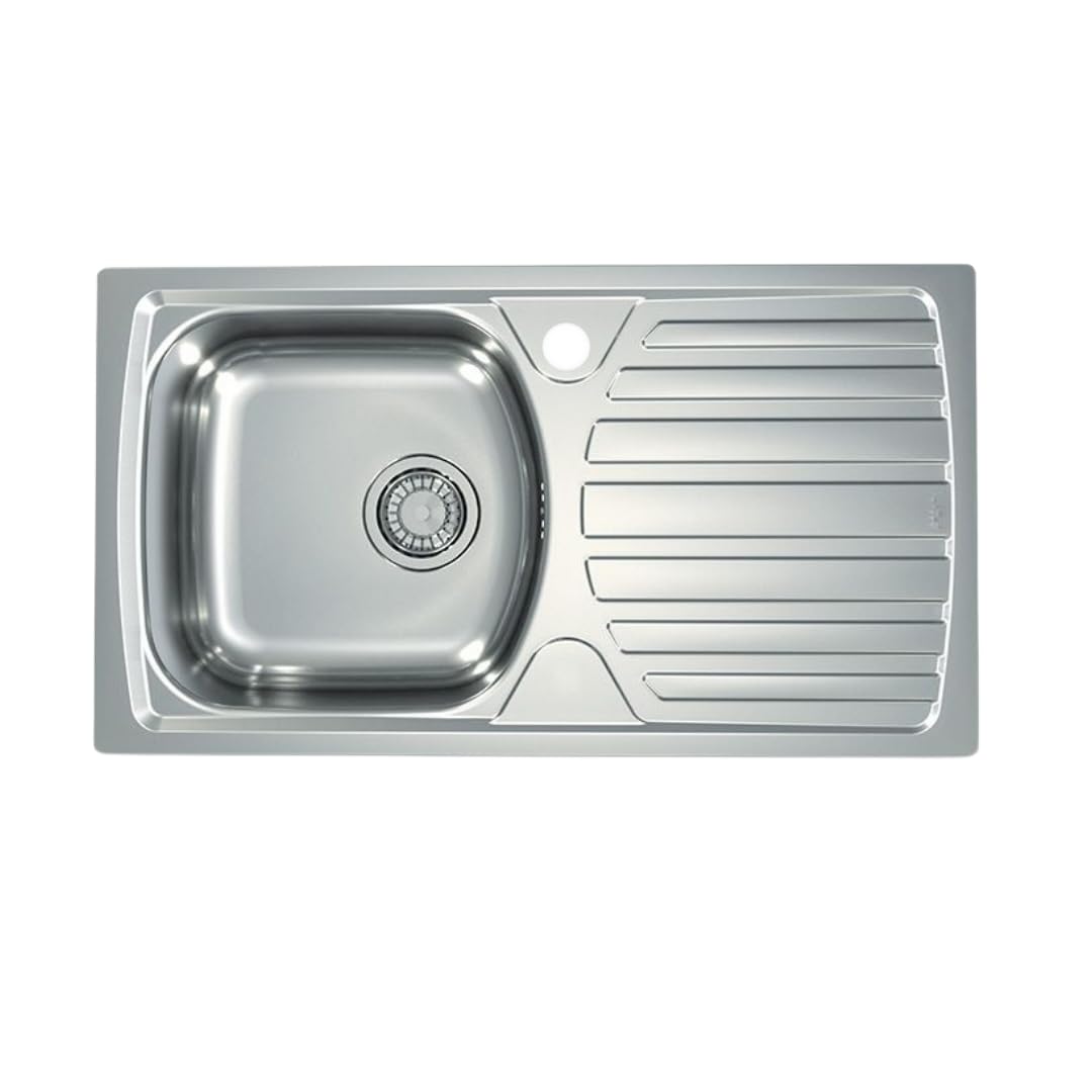 VBChome: Fregadero empotrable, 780 x 435 mm, estructura satén, Alveus Basic, 170 fregaderos de acero inoxidable, escurridor, para camping, fregadero de cocina y desagüe fi141