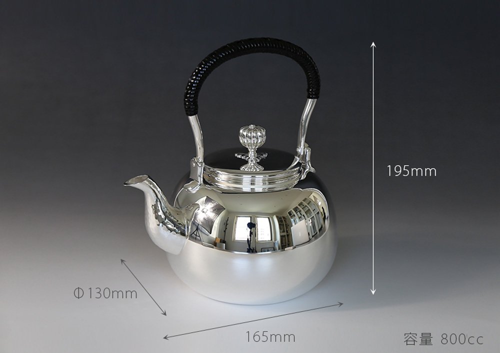 Amazon｜日本製 一守堂 純銀・湯沸し(四合入) 800cc 無地/銀瓶 茶器