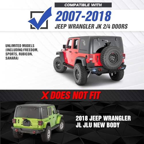 Image of YZONA for Wrangler JK JKU Rear Bumper Compatible with 2007-2018 Jeep Wrangler JK JKU with Spare Tire Carrier, LED Lights, 2 inch Hitch Receiver, License Plate Frame, Third Brake Light Bracket, D-Rings