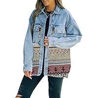 Lumister Chaqueta de mezclilla azteca para mujer con solapa