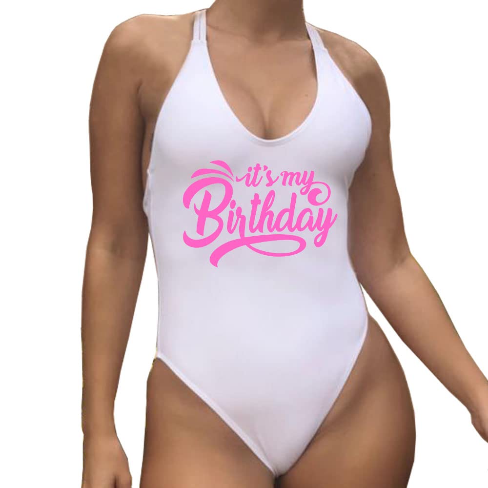 MUZHI Women Bride Wifey One Piece Bathing Suit High Cut Beach Wear Monokini Cross Back with Pad