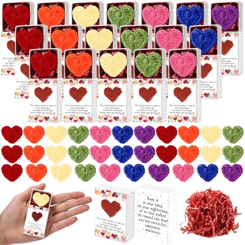 Wettarn 21 Sets Emotional Cheer Support Gifts Pocket Heart Hug Bulk Appreciation Crochet Heart with Greeting Box Thank You Token Gifts for Women...