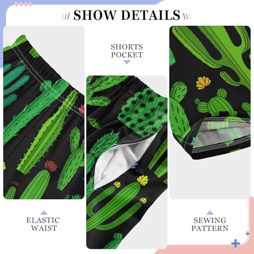 Cactus Succulent Floral Boys Long Pants Soft Trousers Elastic Waist Kids Lounge Bottoms with Pockets S-XL4