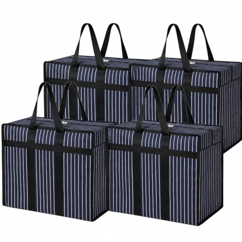 Image of Match Made 4PK Extra Large Heavy Duty Canvas Storage Organizer Bag with Zip | Multipurpose Jhola Thaila with Strong Handles & Base for Home Storage, Travel, Laundry & Wardrobe - Black
