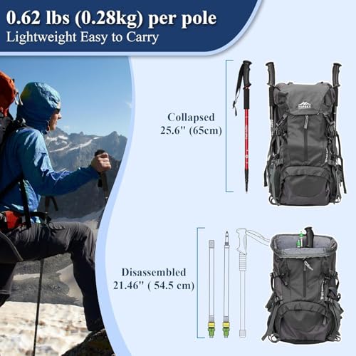 Image of Trekking Poles, Collapsible Lightweight Shock-Absorbent Hiking Walking Sticks Adjustable Aluminum Hiking Poles for Women Men Kids, Silver