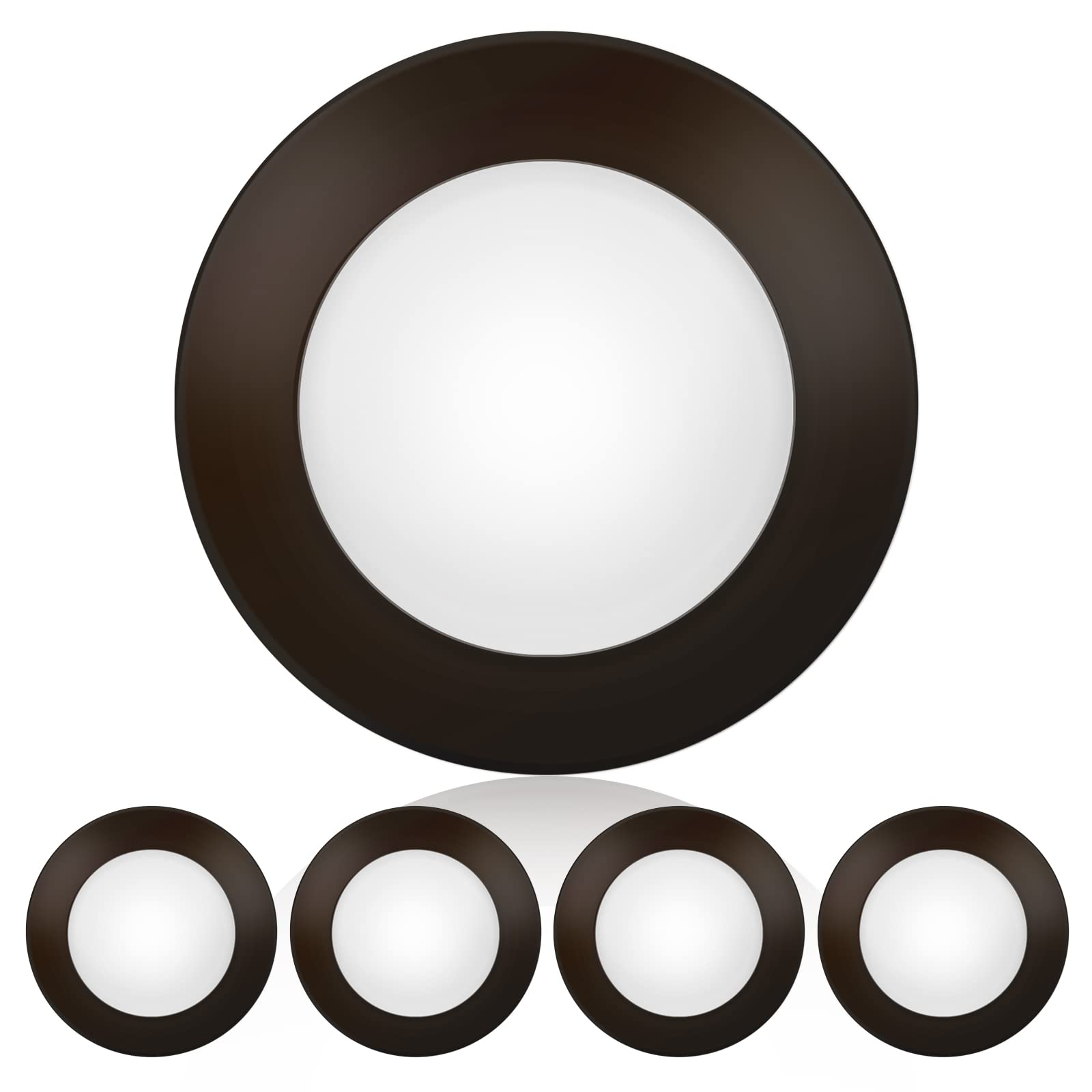 ECOELER 4 Inch Flush Mount Dimmable LED Disk Light, 3000K Warm White, 650lm Round Bronze Low Profile Recessed & Surface Mount Disk Light, 4 Pack, ETL Listed