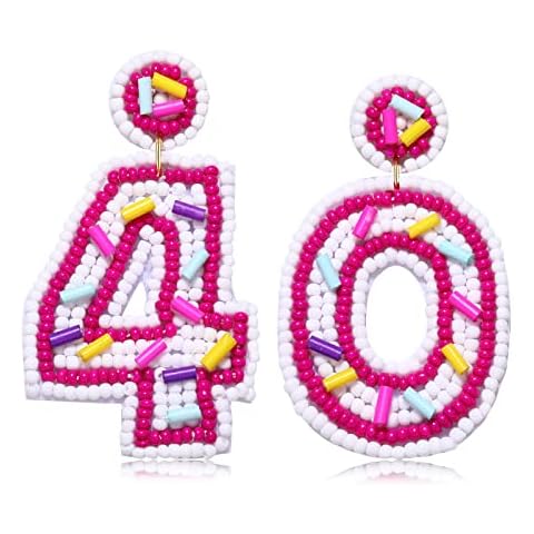 Beaded Birthday Earrings for Women 40th 30th 21th Happy Birthday Earrings Statement Celebration Holiday Drop Dangle Earrings Birthday Festive Party Jewelry Gifts (40) Cover