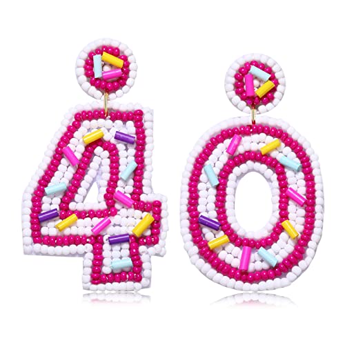 Beaded Birthday Earrings Cake Happy Birthday Earrings Handmade Drop Dangle Earrings Celebration Birthday Party Jewelry (White 40)
