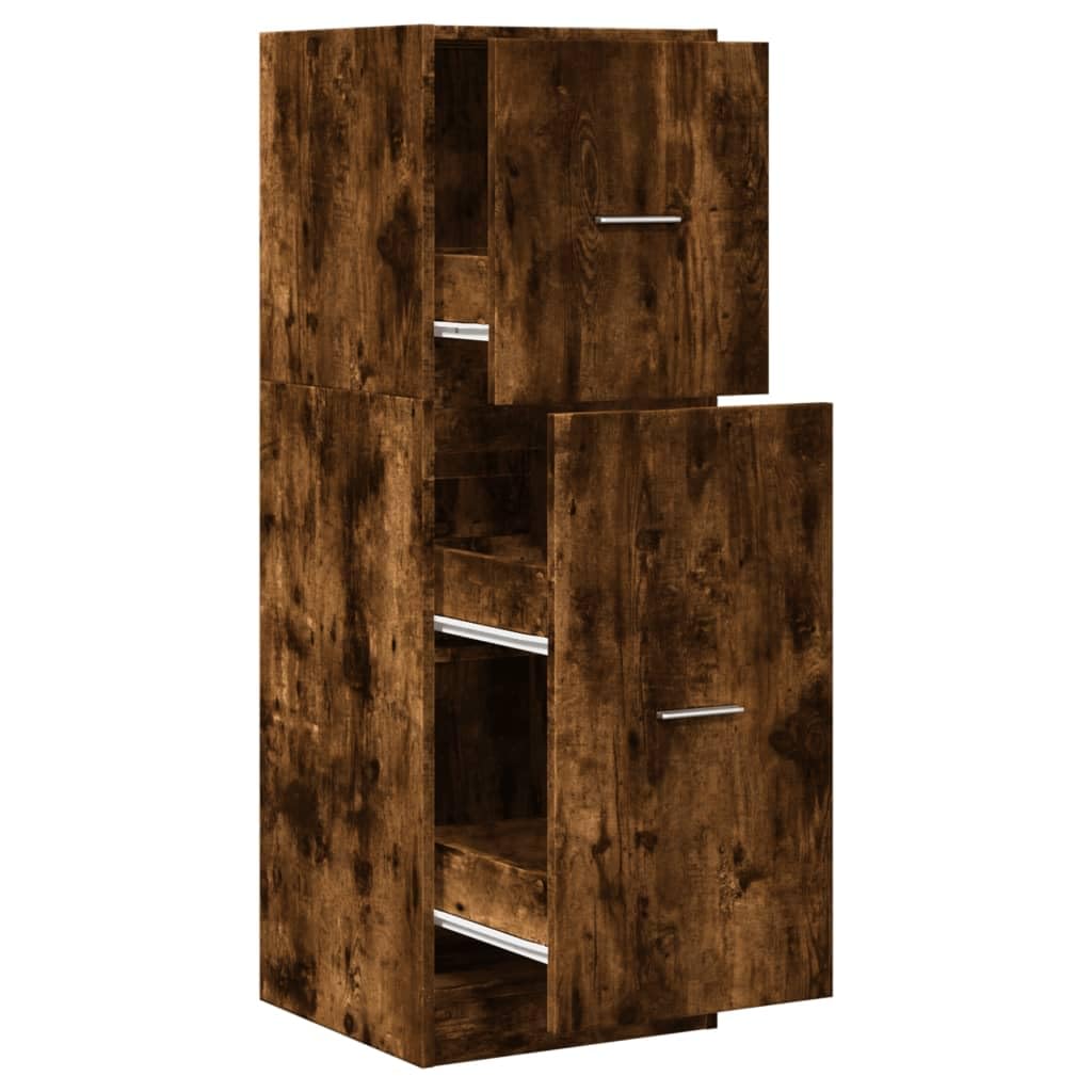 Armadietto da farmacista in legno di rovere affumicato, 40 x 41 x 118 cm, con 3 cassetti ed estraibile, armadietto da cucina stretto e armadio da ufficio per soggiorno