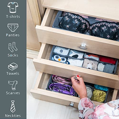 Underwear Drawer Organiser Divider – Set of Fabric Drawer Dividers for Clothes, Foldable Wardrobe Draw Organizer for Baby clothes, Socks, Bras, Scarf, Ties, Belts and Knickers (Set of 4 Grey) - Image 5