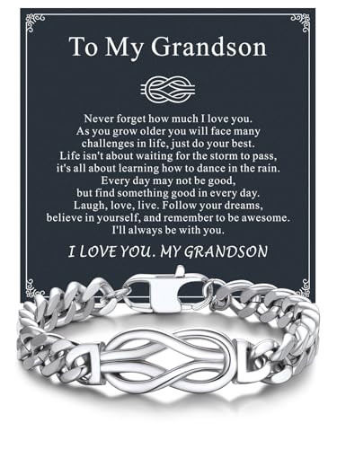 Bandmax to My Granson Bracelet Gift for Grandmother Grandfather Stainless Steel Infinity Knot Love Link Bracelets 8 Inch Hand Chains Birthday Christmas Graduation Gift for Grandson