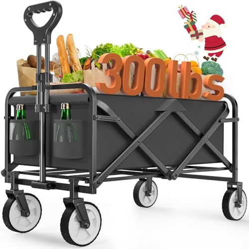 LUBBYGIM Collapsible Folding Wagon with Large Capacity, Utility Wagon Cart Heavy Duty Foldable, Portable Garden Cart for Beach Camping Shopping Sports (Black, 1 Year Warranty) -  GWC-BLK-SBN05