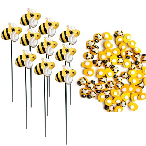 109 Pack Bumble Bee Decorations Small Bee Garden Stakes Decorative Bee Stickers Fairy Garden Stakes Plant Pot Decorations Outdoor Decor Statues Valentines Day Women Gift Yellow