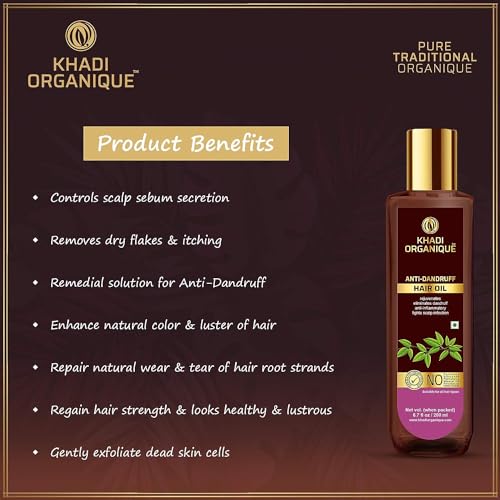 Image of Khadi Organique Anti-Dandruff Hair Oil | Controls Dandruff, Itchiness & Scalp Sebum | Strengthens Roots & Adds Shine | With Fennel, Hibiscus & Botanical Extracts | No Mineral Oils or Silicones - 200ml