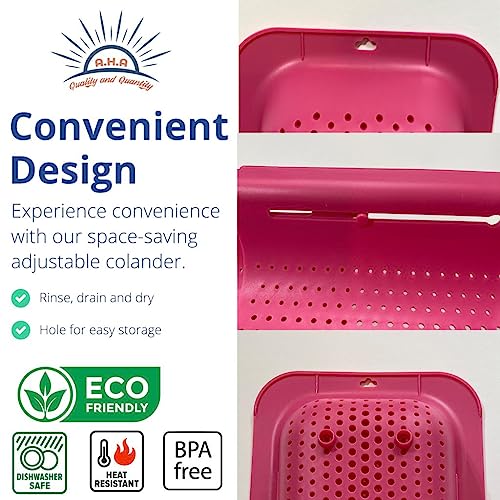 AHASON'S Over The Sink Colander Strainer Basket, Wash Vegetables and Fruits, Drain Cooked Pasta, Extendable Basket (Rose Pink) - Image 3