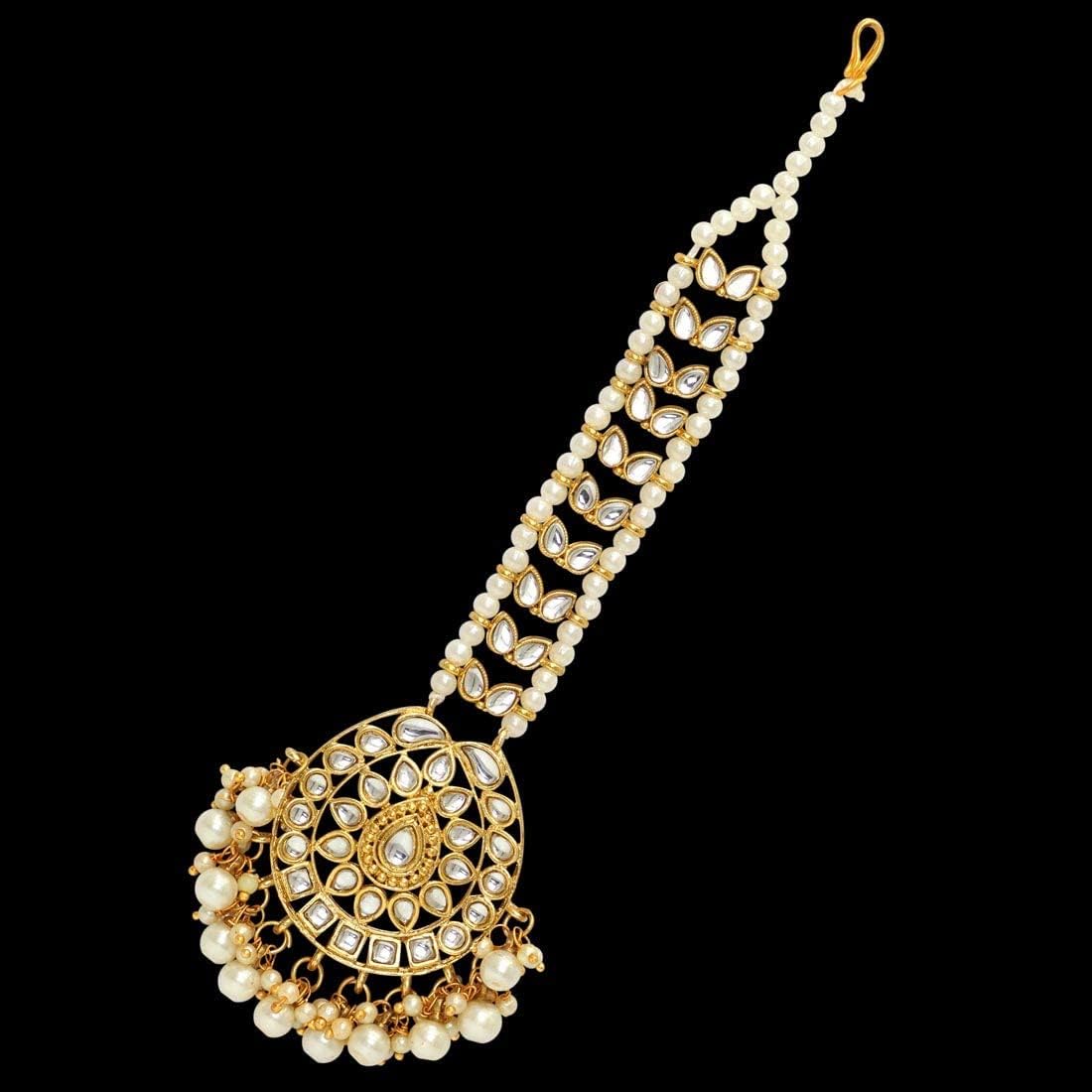 Aheli Faux Kundan Beaded Maang Tikka Head Piece Indian Wedding Ethnic Fashion Jewelry Gift for Women Green