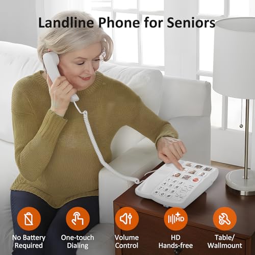 Big Button Phones for Elderly and Dementia Sufferers Loud Ringer House Landline Telephone with Speed Dialing Volume Control, Hands-free Corded Phones for Hearing, Visually Impaired - Image 3