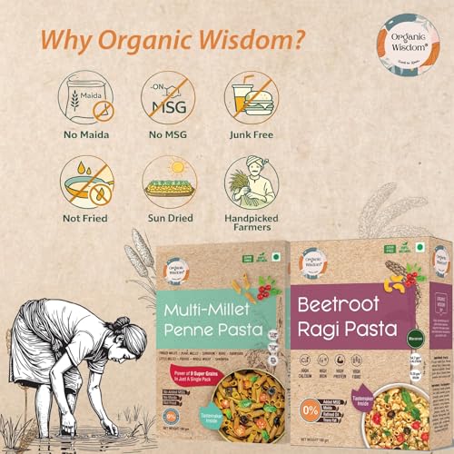 Image of Organic Wisdom Millet Pasta Combo| High Fibre & Protein | No Maida, No MSG, No Trans Fat | Junk-Free Healthy Pasta | 180g Each (Pack of 2)