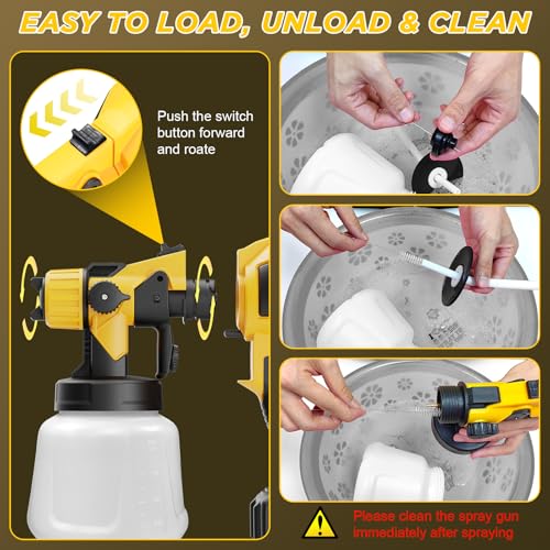 Paint Sprayer Cordless, 650W Paint Sprayer with 2 * 4.0mAh Battery, 1000ml Container 6 Nozzles & 3 Modes, Spray Paint Gun, Copper Motor Paint Sprayer for House Painting Fence Cabinets Wall (Yellow)